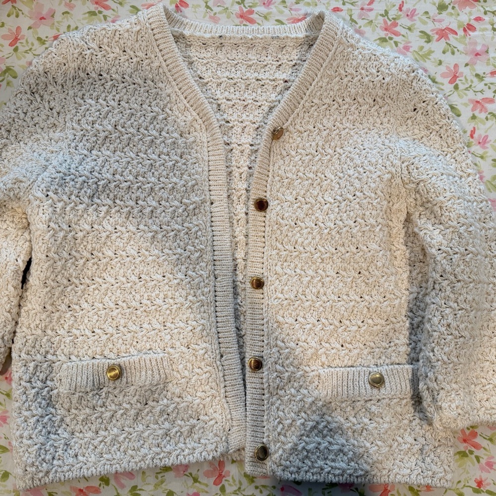 Cream Textured Button Front Cardigan